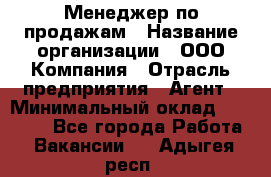 Менеджер по продажам › Название организации ­ ООО Компания › Отрасль предприятия ­ Агент › Минимальный оклад ­ 30 000 - Все города Работа » Вакансии   . Адыгея респ.